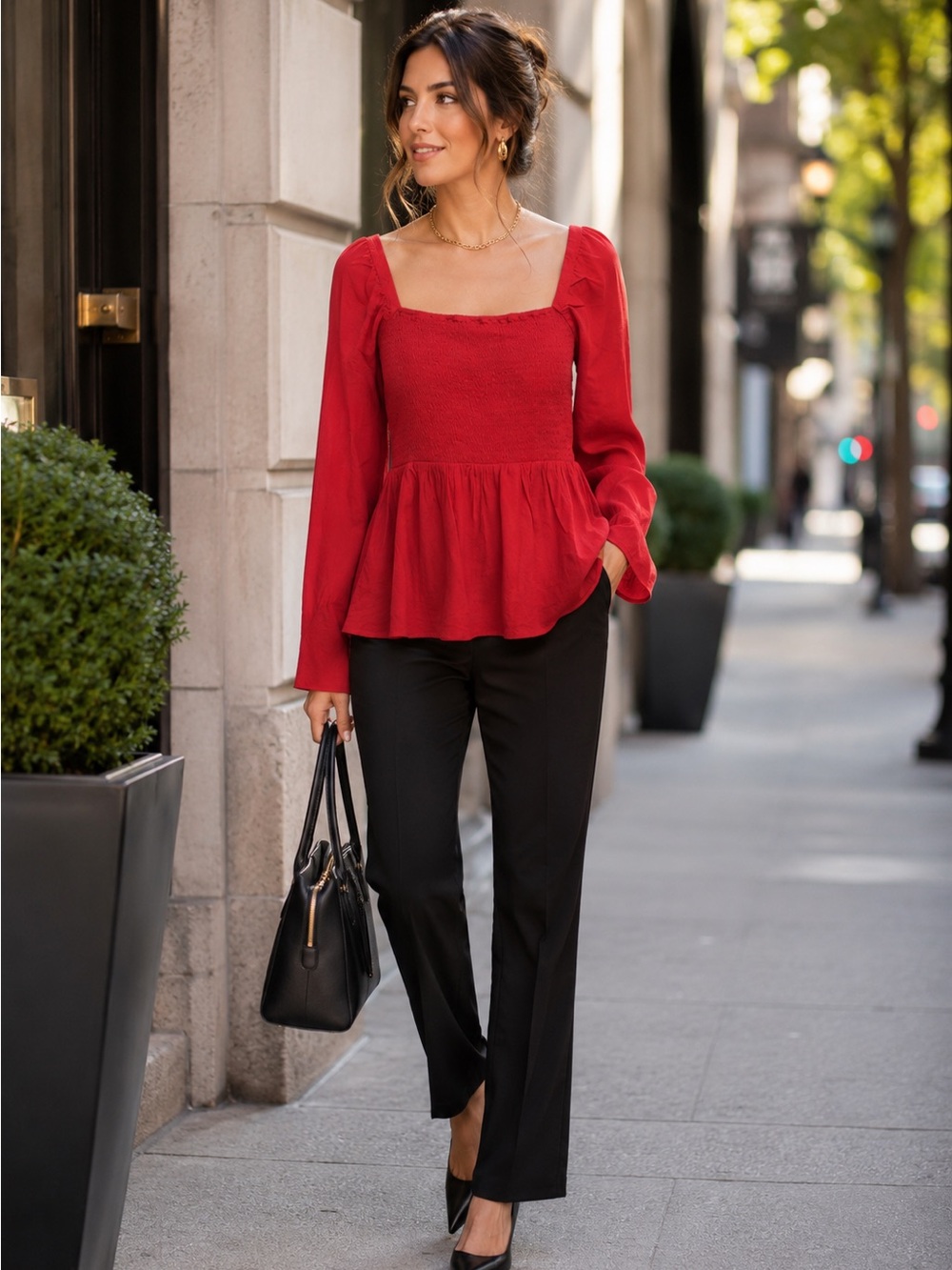 Old Navy Women's Red Smocked Square-Neck Peplum Top L NEW